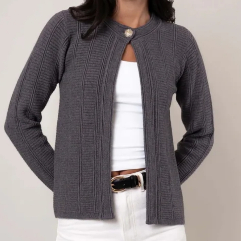 Cyrus Women's Grey Violet Rib Knit Cardigan NWT Size Medium